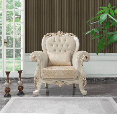 Een-Setzer Sessel Ouerensessel Setzer Stoff Beige Polyester Holz Barock