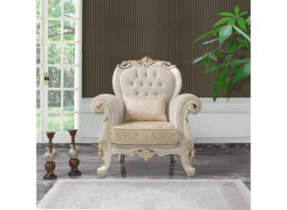 Een-Setzer Sessel Ouerensessel Setzer Stoff Beige Polyester Holz Barock