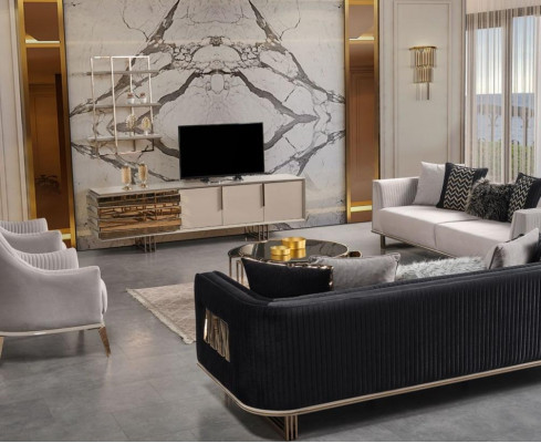 Couchgarnitur Sofagarnitur Dräisëtzer Fauteuil Gro Stoffsofa Set 4tlg