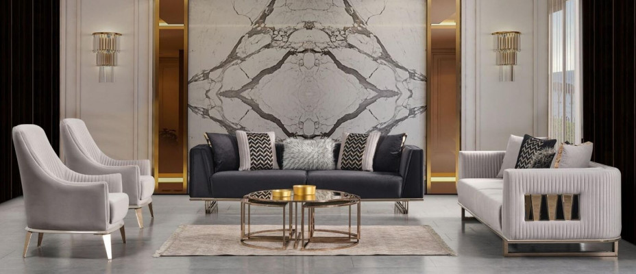 Sofagarnitur Couchgarnitur Dräisëtzer Fotell Gréng Stoffsotz Set 3tlg