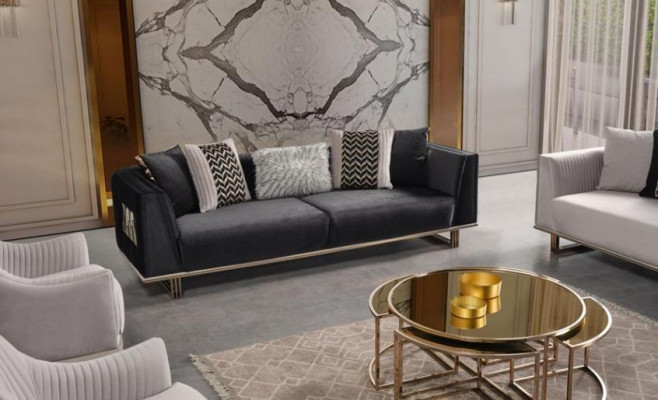 Sofagarnitur Couchgarnitur Dräisëtzer Fotell Gréng Stoffsotz Set 3tlg