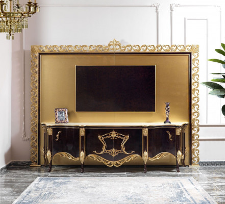 TV Stand Sideboard RTV Lowboard Holz Gold Wunnzëmmer Dësch Luxus