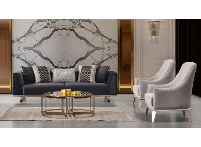 Grupp Couch Still Dreisëtzer Fauteuil Modern Blo Set 3tlg Garnitur