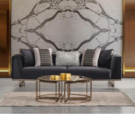 Dreisëtzer Sofa Gepolstert Sofa Modern Blo Sofa Stoffsofa Holz Stoff