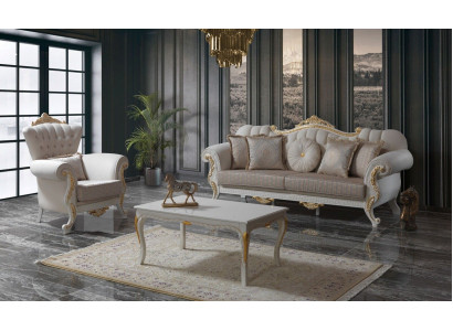 Luxus Sofagarnitur Komplett Couchgarnitur Beige Polstersofa Stoffsotfa