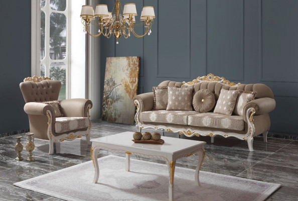 Sofagarnitur Polstersofa Sofa Canapé Braun Stoffsofa Chesterfield Set 3+1