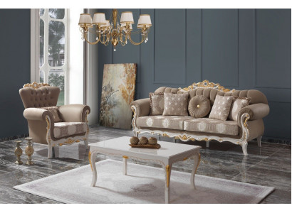 Sofagarnitur Polstersofa Sofa Canapé Braun Stoffsofa Chesterfield Set 3+1
