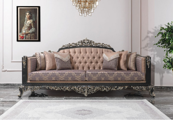 Dräisëtzer Sofa 3 Sëtzer Polstersofa Stoffsofa Béisch Barock Couchen