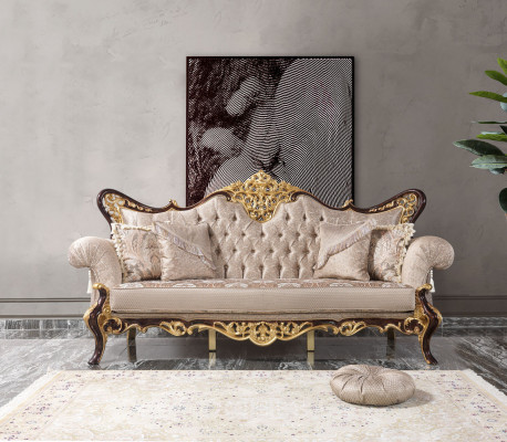 Dräisëtzer Canapé 3 Sëtzer Polstersofa Stoffcanapé Beige Barock Polyester