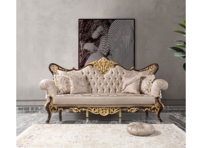 Dräisëtzer Canapé 3 Sëtzer Polstersofa Stoffcanapé Beige Barock Polyester