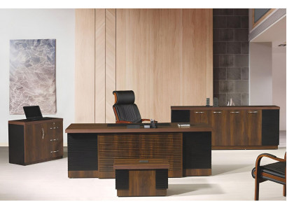 Büroschapp, Büro Miwwel, Komplettbüro Schreifdësch Set, 4 Deeler Holz, Braun Büro.