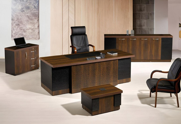 Büroschapp, Büro Miwwel, Komplettbüro Schreifdësch Set, 4 Deeler Holz, Braun Büro.