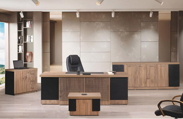 Aarbechtszëmmermiwwel Büro Schreifdësch Bürodësch Set 4-Stéck Holz Braun