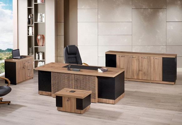 Aarbechtszëmmermiwwel Büro Schreifdësch Bürodësch Set 4-Stéck Holz Braun