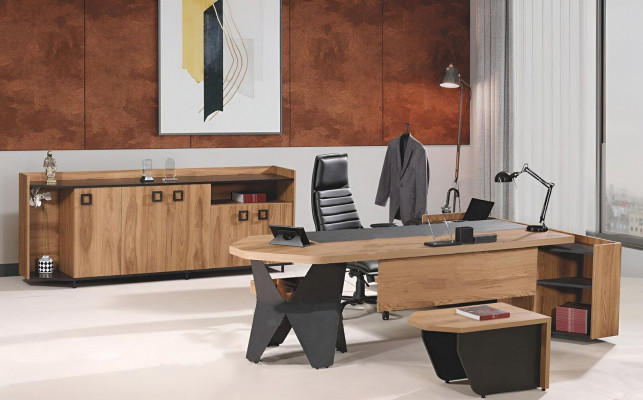 Garnitur Büro Schreifdësch Bürosdësch Set 4tlg Holz Braun Kommode Grouss