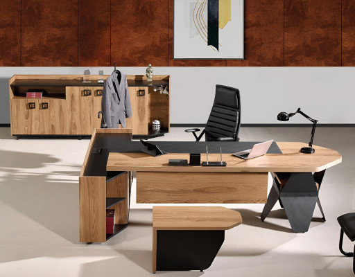 Garnitur Büro Schreifdësch Bürosdësch Set 4tlg Holz Braun Kommode Grouss