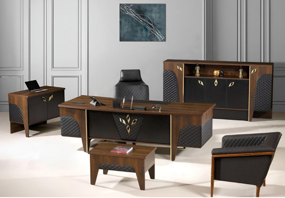 Bürosmiwwel Komplettbüro Schreifdësch Büro Bürosdësch Set 4tlg Holz Braun
