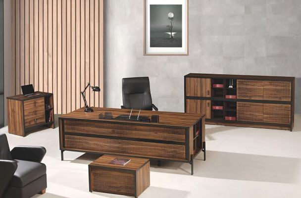 Bürosmiwwel Komplettbüro Schreifdësch Büro Bürodesk Set 4tlg Holz Brong