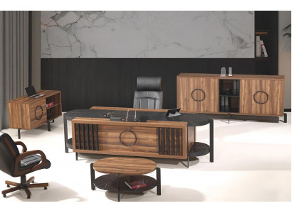 Luxus Komplett Büro Schreifdësch Bürosdësch Set 4-Deeler Holz Braun Dësch