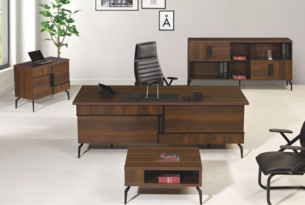 Aarbechtszëmmerauserëm Büro Schreifdësch Büroschreifdësch Set 4tlg Holz Braun