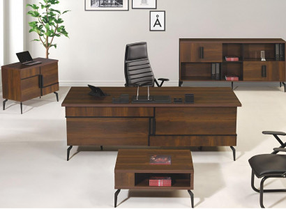 Aarbechtszëmmerauserëm Büro Schreifdësch Büroschreifdësch Set 4tlg Holz Braun