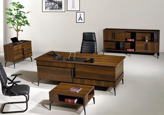 Aarbechtszëmmerauserëm Büro Schreifdësch Büroschreifdësch Set 4tlg Holz Braun