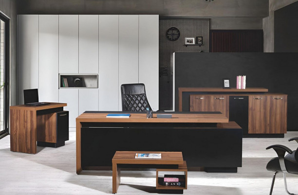 Schreifdësch Büro Miwwelen Komplettbüro Schreifdësch Set 4tlg Holz Schwaarz