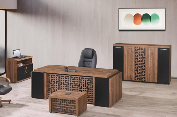 Aarbechtszëmmerméibelen Büro Schreifdësch Búrodësch Set 4-Stéck Holz Braun