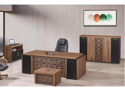 Aarbechtszëmmerméibelen Büro Schreifdësch Búrodësch Set 4-Stéck Holz Braun