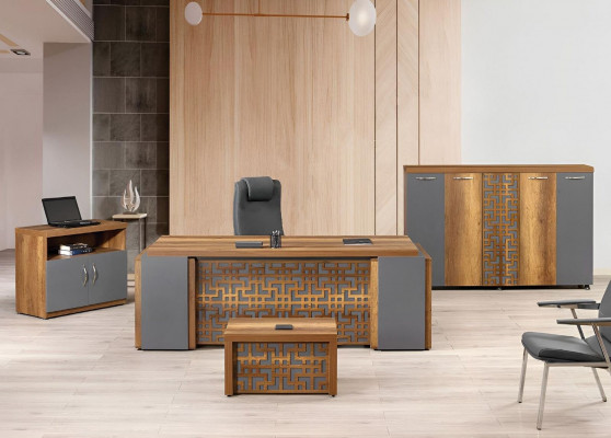 Komplettbüro Bürosmiwwelen Schreifdësch Büro Bürosmiwwel Set 4-Stéck Holz Braun