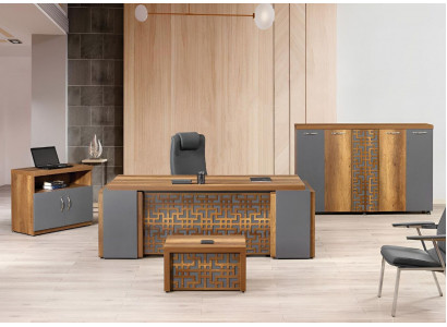 Komplettbüro Bürosmiwwelen Schreifdësch Büro Bürosmiwwel Set 4-Stéck Holz Braun
