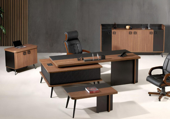 Komplettbüro Bürosmoubel Schreifdësch Büro Büro-Dësch Set 4tlg Holz Braun