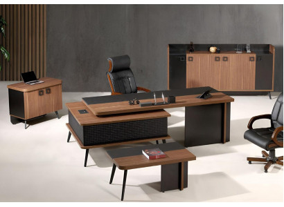 Komplettbüro Bürosmoubel Schreifdësch Büro Büro-Dësch Set 4tlg Holz Braun