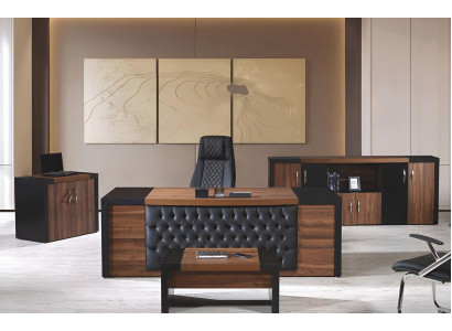 Aarbechtszëmmermiwwelen Büro Schreifdësch Büro Dësch Set 4 Deeler Holz Brong