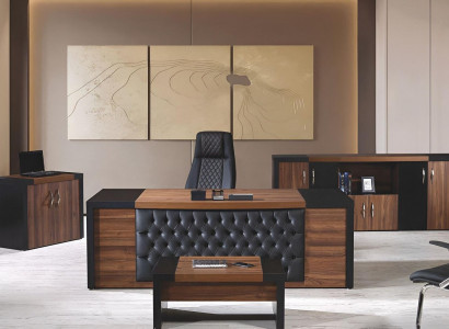 Aarbechtszëmmermiwwelen Büro Schreifdësch Büro Dësch Set 4 Deeler Holz Brong