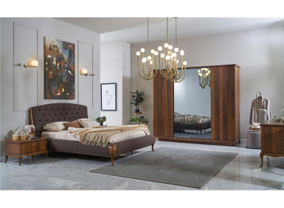 Duebelbett Komplett Schlofzëmmer Bett Set 4tlg Bettgestell Braun 180