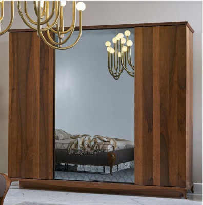 Duebelbett Komplett Schlofzëmmer Bett Set 4tlg Bettgestell Braun 180