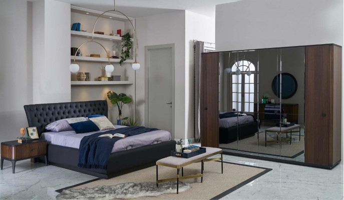 Duebelbett Kompletten Bettrahmen Bett Set 4tlg Schlofzëmmer Schwaarz