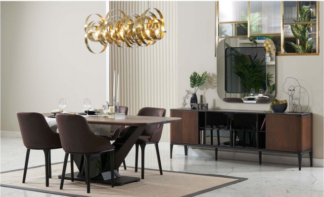 Iesseck Iessgrupp Iesszëmmermiwwel Set Iesszëmmer 9- Deeler Holz Brong Dësch