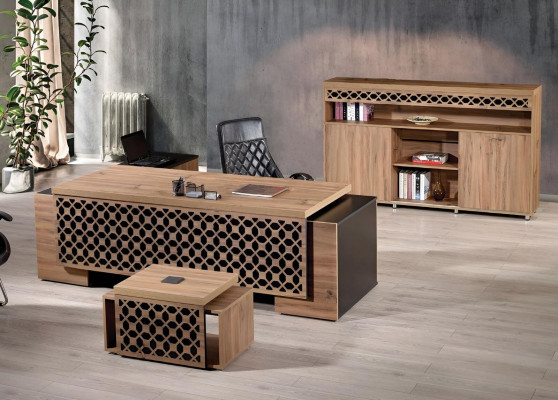 Luxus Eckbürosdësch Komplett Bürosdësch Set 3tlg Holz Braun Büromiwwelen