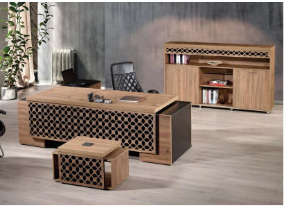 Luxus Eckbürosdësch Komplett Bürosdësch Set 3tlg Holz Braun Büromiwwelen