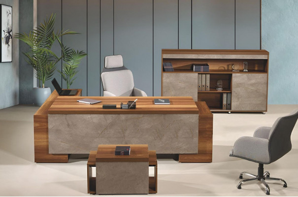 Komplettbüro Bürosmiwwel Eckbüroschreifdësch Büro Schreifdësch Set 3tlg Holz Braun