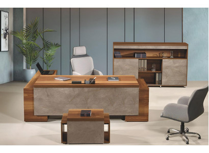 Bürosmiwwel Ecke Büro Schreifdësch Komplett Büro Schreifdësch Set 3-Deeler Holz Braun