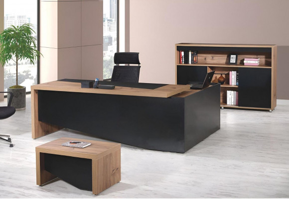 Aarbechtszëmmer Miwwelen Vollstänneg Eckbüroschrëftsdësch 3tlg Holz Schwaarz Büro Miwwelen
