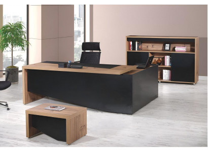 Bürosmiwwel Komplettbüro Eckbürosdësch Büro Bürosdësch 3tlg Holz Schwaarz