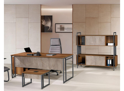 Klassesch Komplett Aarbechtszëmmersmiwwel Braun Eckbürosdësch 3tlg Holz