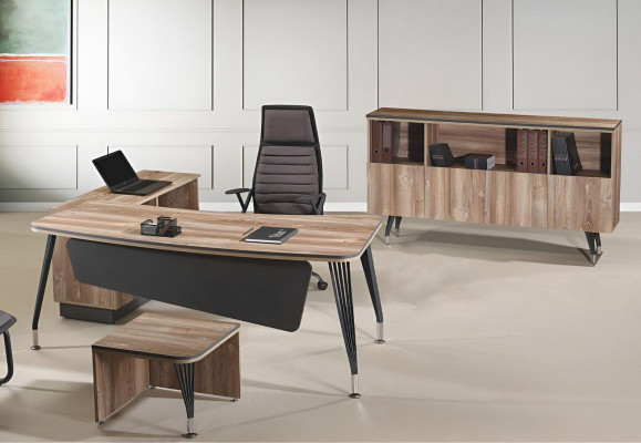Büromiwwelen Komplettbüro Eckbüroschapp Büro 3-Deels Holz Braun Set