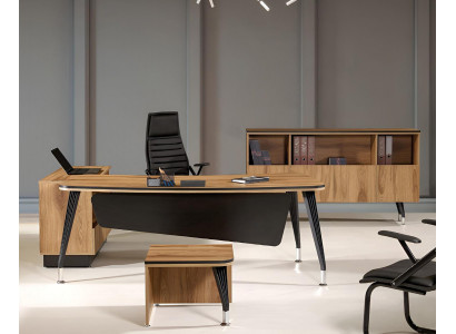 Eckschreifdësch Aarbechtszëmmerschmueblen Komplettbüro Büro 3tlg Holz Braun Set
