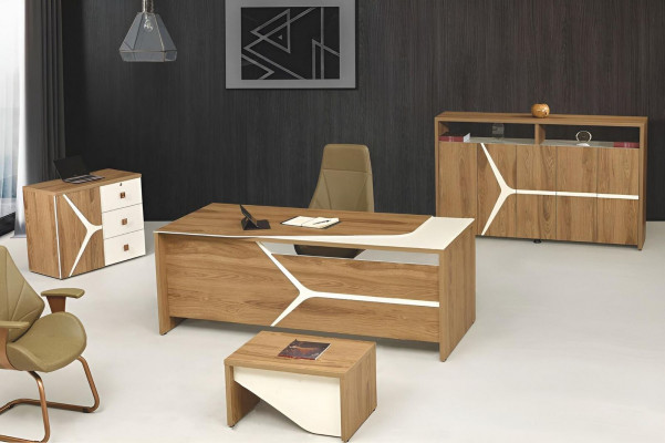 Modern Komplette Büro Schreifdësch Büro Büro-Dësch Set 4-deelech Holz Brong