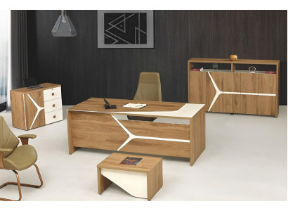 Komplettbüro Schreifdësch Büro Schreiwtisch Set 4 Deeler Holz Braun Modern